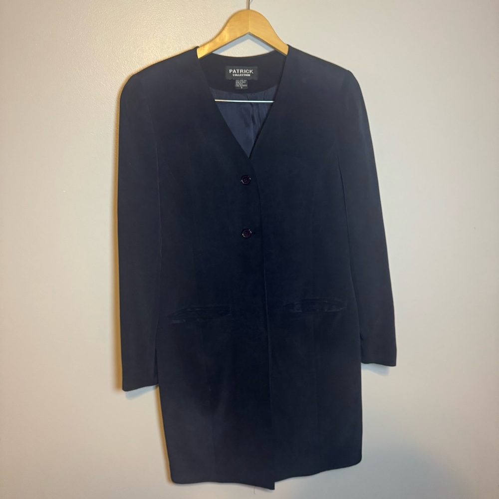 Patrick Collection 100% Pure Silk Sz 6 Navy Blazer Two Button Long Vintage